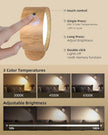 LED Wall Mounted Lights, Rechargeable Wall Sconces Lamp, 3 Color Temps & Remote and Touch, 360°Rotation Dimmable Cordless Wall Light for Study Bedroom Reading Bedside(Wood, 1 Pack)
