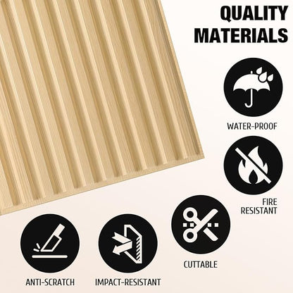 Qidejoy 33 Pcs 3D PVC Slat Wall Panels 12X12in Fluted Textured Paneling Modern Decorative Tiles Cuttable Paintable DIY Wall Art for Interior Decor, Bedroom, Farmhouse, Ceiling, TV Background (Oak)