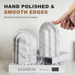 Natural Marble Book Ends - Heavy Duty Bookends for Shelves - Aesthetic Layered Arch Design Stone Book Holders, Modern Office Bookshelf Stopper Decor for Books/CDs (Volakas)