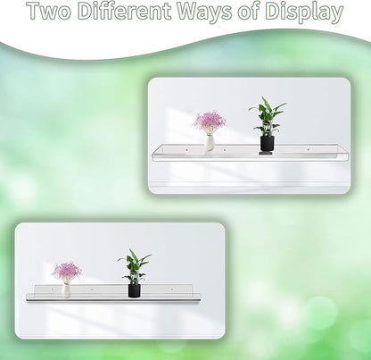 4 Pack 24-Inch Long Clear Acrylic Floating Shelves U Shape Wall Shelf for Book Display Makeup Product Spice Organizer