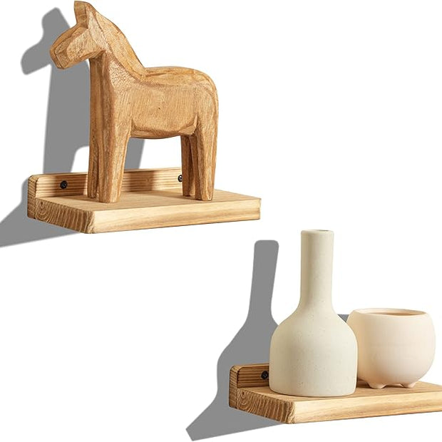 Freezing point Small Floating Shelf for Wall Set of 2 Natural Wood 8Inch Mini Wall Shelves Decor Plant Display Collectibles Mounted Kitchen Bathroom Bedroom Corner Decorative Storage Tiny Stand