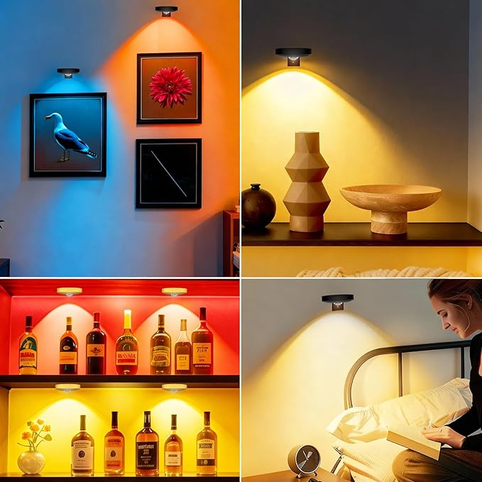 Rechargeable Picture Lights for Wall,Under Cabinet Lighting,1500mAh Rechargeable Battery Operated Picture Frame Lights for Kitchen, Closet, Shelf - 3 Color Temps & 13 RGB (3 Packs Gold)