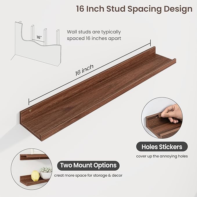 Axeman 36 Inch Floating Shelves | Walnut Picture Ledge Shelf Set of 3 | Rustic Wood Wall Shelves with Lip | 36