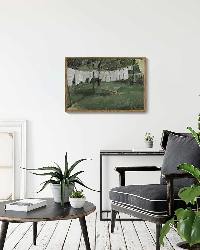 SHENIFY Large Laundry Room 16x24in Vintage Framed Canvas Wall Art Decor - Natural Framed