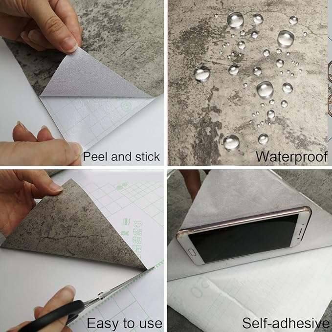 TOTIO Beige Grey Cement Concrete Texture Contact Paper Industrial Style Wallpaper Peel Stick 32×157inch Matte Thicken Self Adhesive Removable Vinyl Wall Paper Roll Wall Covering for Office Rental