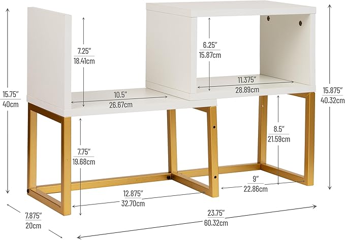 Mind Reader Floating Shelves, Wall-Mounted Office Organizers, Modern MDF Display Storage with Metal Rail, Metal. MDF, Set of 2, White