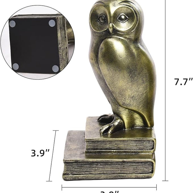 Vintage Gold Owl Bookends,Resin Animal Decorative Book Ends for Shelves,Book Holder with Anti-Slip Base,Luxurious Bird Bookends for Kids Rooms Office Home Decor,Unique Book Lover Gift