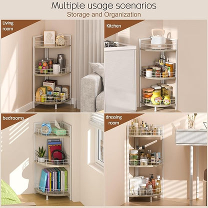 Bathroom Standing Shelf, 3 Tier Free-Standing Shelf Units, Open Floor Shelves, Triangular Curved Corner Shelf Stand for Small Space, Ideal for Bathroom,Kitchen,Vanity Storage and Organizer