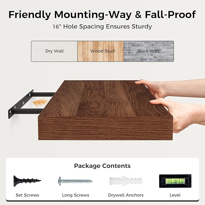 Floating Shelves 48 Inch Long, 12 Inch Deep Floating Shelves for Wall, 48 x 12 Large Wall Shelves for Home Storage & Display, 2