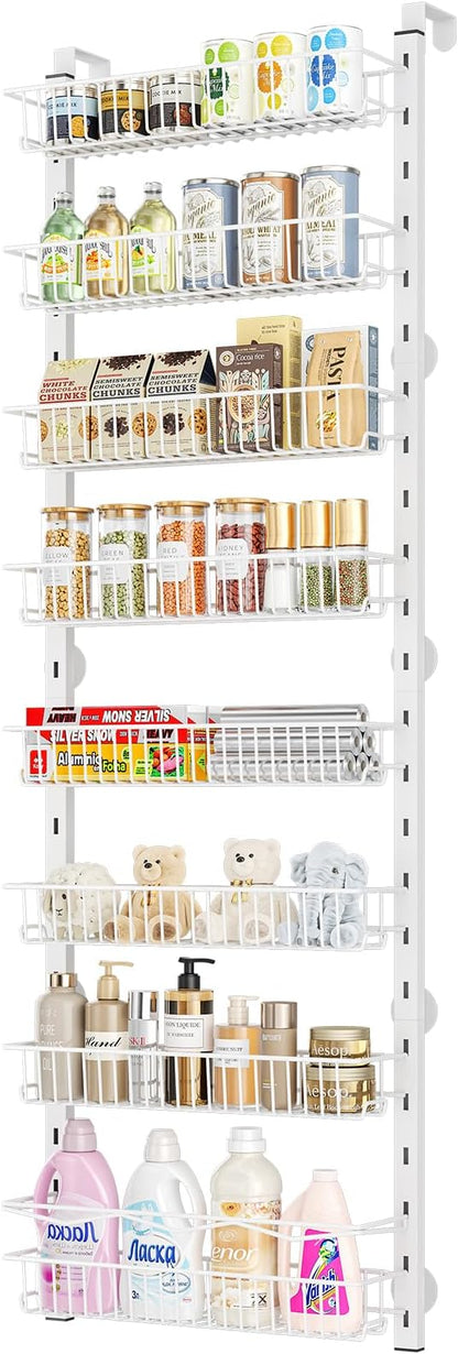 MIAOLI Over the Door Pantry Organizer, 8-Tier Adjustable Spice Rack Cabinet Door Shelves, Hanging Seasoning Organizer for Kitchen Bathroom, Laundry Room Organization, White