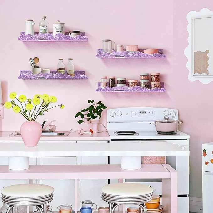 Rainbow Glitter Acrylic Floating Shelves, 15.7