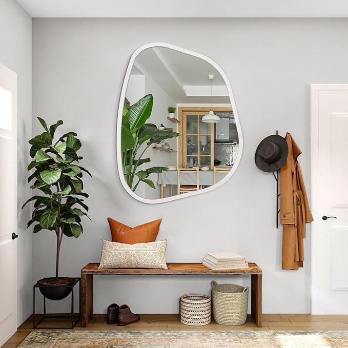 White Irregular Oval Wall Mirror Large 26