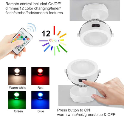 LED Accent Lights Battery Operated,Dimmable Picture Light with Remote,12 Color Changing Art Lights,Cordless Puck Light with 360°Rotate Lighting Head,Stick on Spotlight for Dartboard, Painting