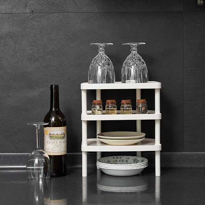 carrotez Small Cabinet Organizer, Set of 2 Stackable Kitchen Counter Shelf, Pantry Storage Shelf Organizer - W10.25 x L8.25 x H4.0 inch - Ivory