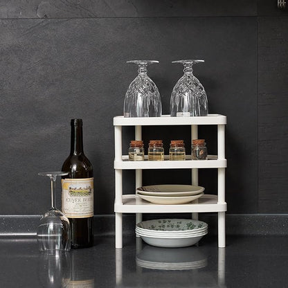 carrotez Small Cabinet Organizer, Set of 2 Stackable Kitchen Counter Shelf, Pantry Storage Shelf Organizer - W10.25 x L8.25 x H4.0 inch - Ivory