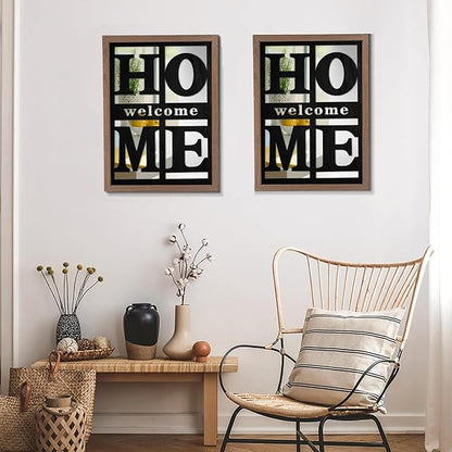 2 PCS Accent Mirrors，Home Signs Wall Decor， Rustic Farmhouse Wall Mirror for Living Room, Bedroom, Bathroom & Entryway 18”x12”