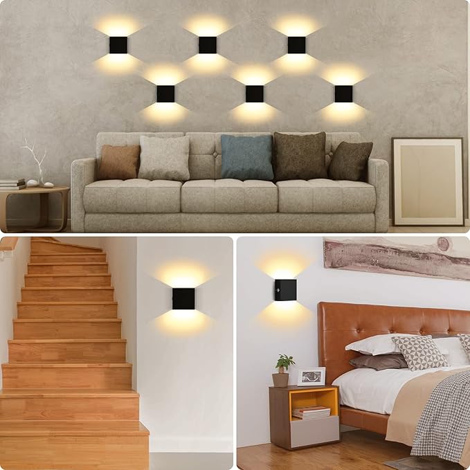 Lightess LED Wall Sconce Battery Powered Set of 2, Touch Control Dimmable Wall Lamp Rechargeable Black, Up Down Wall Mount Lights for Hallway Living Room, Warm White, LG9939111