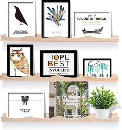 AZSKY Floating Bookshelf for Kids, Cloud Picture Ledge Shelf Natural 23.6 Inches Nursery Book Shelves Set 3, Baby Book Shelf for Kids Room, Toddler Room, Nursery Decor