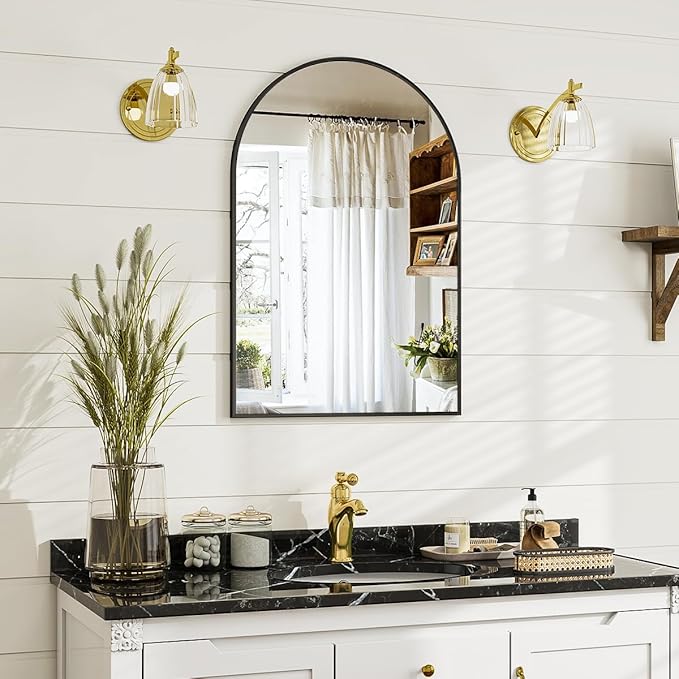 16x24 Arch Wall Mirror, Black Bathroom Mirrors for Over Sink, Metal Frame Wall Decor for Entryway, Bedroom, Living Room