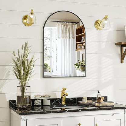 16x24 Arch Wall Mirror, Black Bathroom Mirrors for Over Sink, Metal Frame Wall Decor for Entryway, Bedroom, Living Room