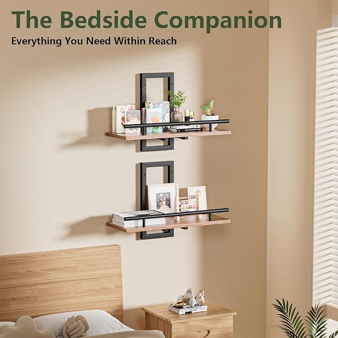 Floating Shelves for Wall to Hold Plants and Small Decor, 15.8 Inch Wall Mounted Shelves Set of 2, Easy to Mount Book Shelf for Bedroom, Living Room, Bathroom, Kitchen, Rustic Brown