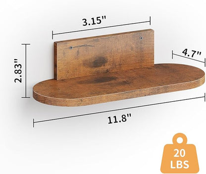 Wooden Floating Shelves for Wall, Floating Shelf for Bedroom Kitchen Decor, Wall Mounted Rustic Farmhouse Wood Shelf for Books, Plants, Set of 3(Rustic Brown, S (Round))