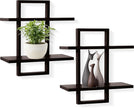 PHOENANCEE Floating Shelves for Wall,Display Hanging Shelf Set of 2,Modern Decorative Plants Shelves,Wood Home Decor Storage Chic for Living Room Bedroom Bathroom Office,Oak Frame,2-Tier (Walnut
