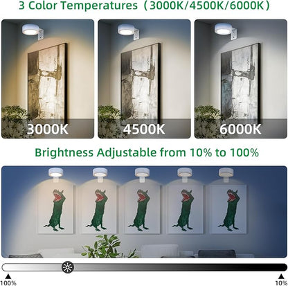 2 Pack Wireless Picture Lights for Wall, Magnetic White Rechargeable Picture Light Battery Operated with Remote 3 Lighting Modes Painting Light for Art Display, Battery Wall Lights for Photo Gallery