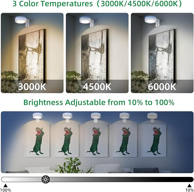 4 Pack Wireless Picture Lights for Wall, Magnetic White Rechargeable Picture Light Battery Operated with Remote 3 Lighting Modes Painting Light for Art Display, Battery Wall Lights for Photo Gallery