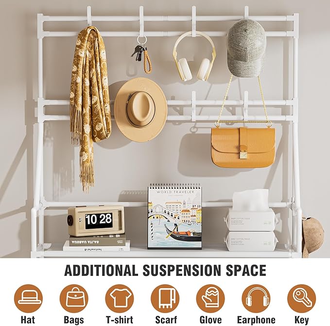 OYREL Shoe Rack 6 Tier Shoes Organizer 24-30 Pairs Shoe Racks for Closet Front Door Entrance Large Capacity Space Saving Shoe Storage Organizer with Multifunctional 5 Hooks and Side Pocket