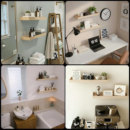 Floating Shelves for Wall, 15.7 Inch Picture Ledge with Raised Lip, Bathroom Shelves Over Toilet, Nursery Book Shelves, Kitchen Spice Rack, Wall Decor Display Ledge, Set of 2, Oak