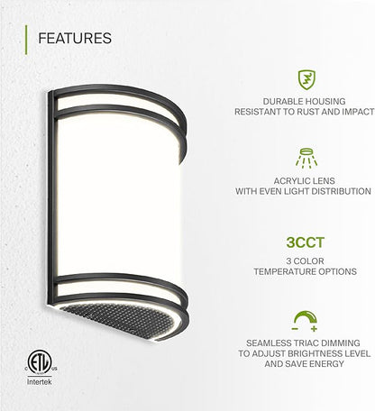 ASD LED Indoor Wall Mount Light Fixture - 10 Inch 15W Modern Interior Matte Black Dimmable Wall Sconce Light - ETL 3000K 4000K 5000K Adjustable - Hallway, Bedroom LED Wall Lights, 4 Pack