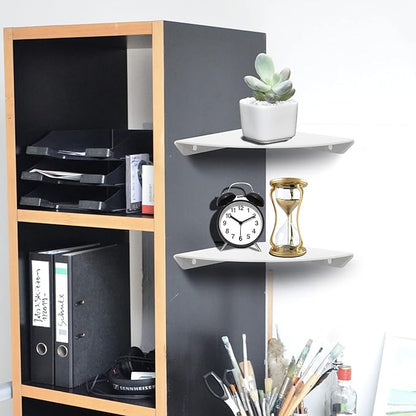 Cosmos 2 Pcs Acrylic Wall Mount Floating Corner Shelves Quarter Round Shower Shelf Hanging Corner Shelves Wall Storage Display Organizer for Bathroom Kitchen Bedroom Living Room (Solid White)