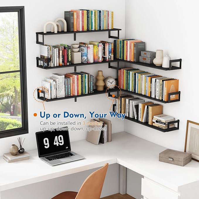 Large Floating Book Shelves for Wall Set of 3, 36 Inch Long Wall Mount Bookshelf for Bedroom, Heavy Duty Wood Hanging Bookshelves for Books, Laundry Living Room Classroom Library -Black