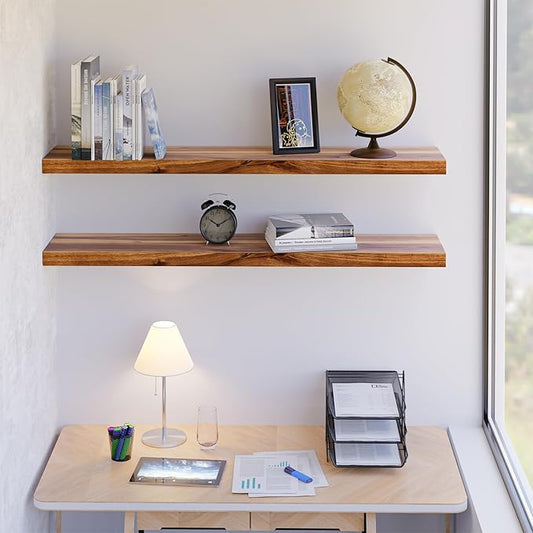 BATODA Set of 2 36" Wood Floating Shelves Wall Mounted – Rustic Farmhouse Wooden Wall Storage Shelf for Bedroom, Kitchen, Home Décor - Brackets and Shelving Hardware Included (Acacia, 36inch)