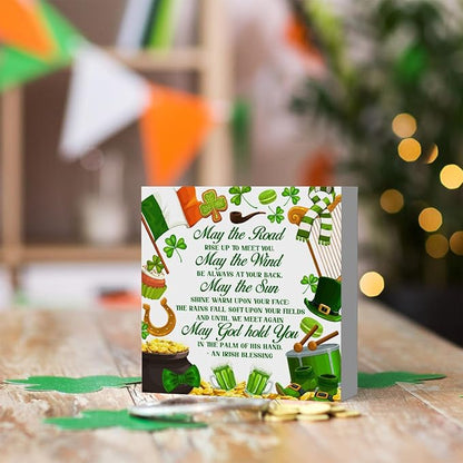 Irish Blessing decor St Patricks Day decorations Rustic Wood Sign Home Tabletop Desk Shelf Decor St Patrick's Day Decorations 5 X 5 Inches