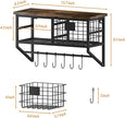 Helsin Industrial Wall Mounted Metal Wood Floating Shelves with Baskets Hooks Hanging Display Shelf Sundries Holder for Coffee Bar Kitchen Bathroom Organization and Home Decor, Black (16inch, 1 Set)