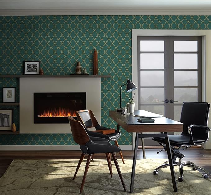 Timeet Modern Wallpaper Peel and Stick Geometric Gold and Green Contact Paper 17.7"x393.7" Removable Self Adhesive Wallpaper for Bedroom Living Room Wall Decor Vinyl