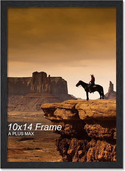 A PLUS MAX 10x14 Picture Frame, Black Engineered Wood Frame for 10 x 14 Inch Picture Poster Photo, Light Weight 10 by 14 Frame with Wood-grain for Wall - 1 Pack/Black/10 x14