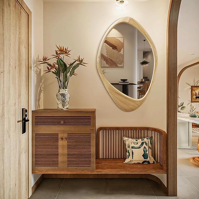 AAZZKANG Large Wall Mirror with Irregular Wood Framed 28"x20" Decorative Asymmetrical Hanging Mirrors for Bathroom Bedroom Living Room Entryway