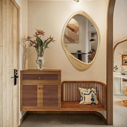 AAZZKANG Large Wall Mirror with Irregular Wood Framed 28"x20" Decorative Asymmetrical Hanging Mirrors for Bathroom Bedroom Living Room Entryway