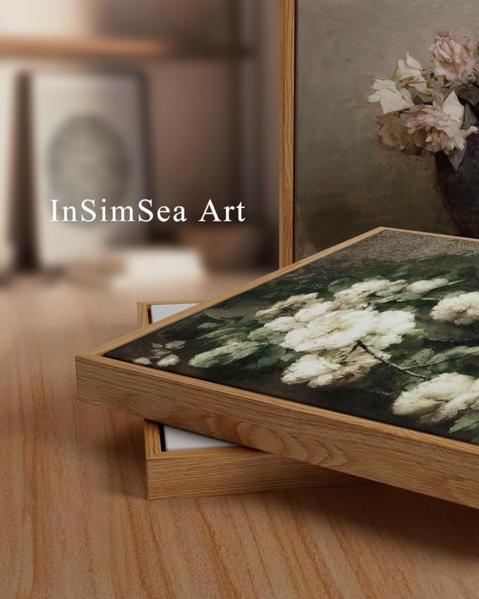 InSimSea Framed Canvas Wall Art Vintage Decor, Home Decor Vintage Flowers Modern Farmhouse Decor, Canvas Wall Art for Living Room, French Country Decor Wall Prints, 24