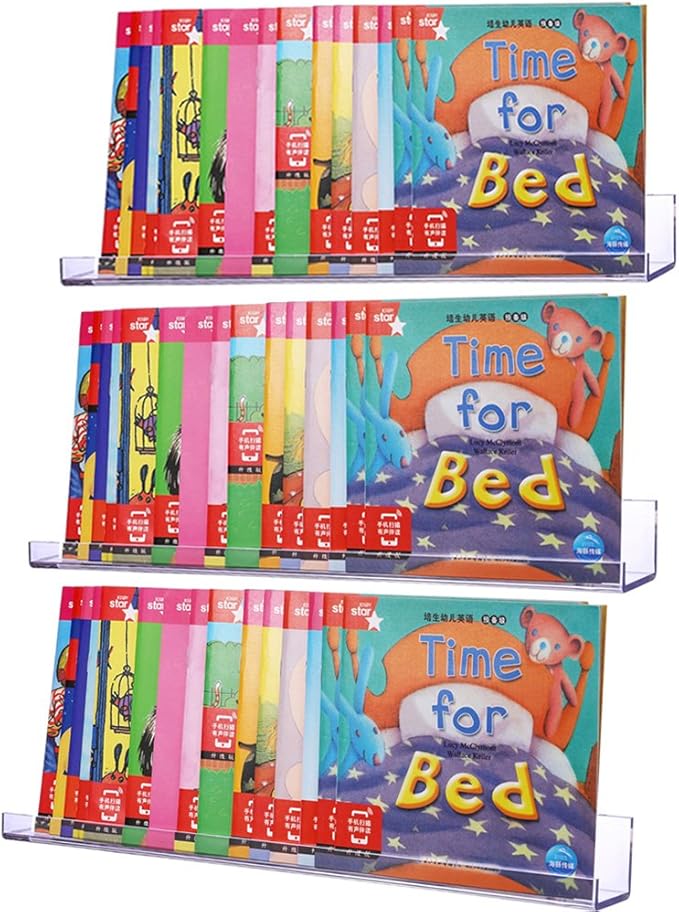 Sooyee 3 Pack 15 Inch Acrylic Invisible Kids Floating Book Shelves for Kids Room,Modern Picture Ledge Display Shelf Toy Storage Wall Shelves,Clear