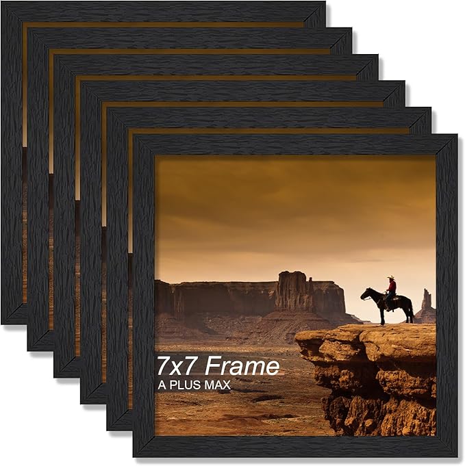 A PLUS MAX Square 7x7 Frame Set of 6, Black Engineered Wood Picture Frame for 7 x 7 Picture Poster Photo, Light Weight 7by7 Frame with Wood-grain for Wall - 6 Pack/Black/7"x7"