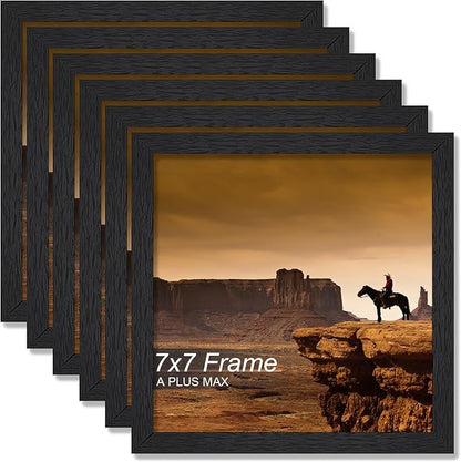 A PLUS MAX Square 7x7 Frame Set of 6, Black Engineered Wood Picture Frame for 7 x 7 Picture Poster Photo, Light Weight 7by7 Frame with Wood-grain for Wall - 6 Pack/Black/7"x7"