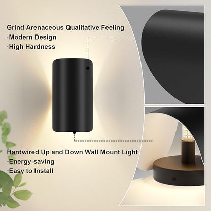 Aipsun Black Modern LED Wall Sconce Indoor Wall Lights 2 Packs Hardwired Up and Down Wall Mount Light for Living Room Bedroom Hallway Corridor Conservatory Warm White 3000K(with G9 Bulbs)