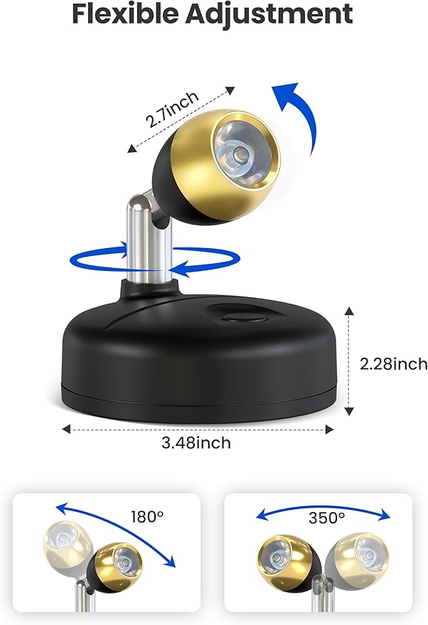KINDEEP Spot Lights Indoor with Remote: Battery Operated Uplighting, Led Wireless Uplights, Timer＆Dimmable, RGB Small Spotlights for Displays, Picture Lights for Painting, Black, 2 Pack