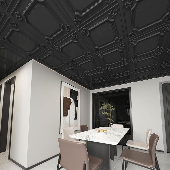 Art3d Drop Ceiling Tiles 24x24 in Black (12-Pack, 48 Sq.ft), Wainscoting Panels Glue Up 2x2