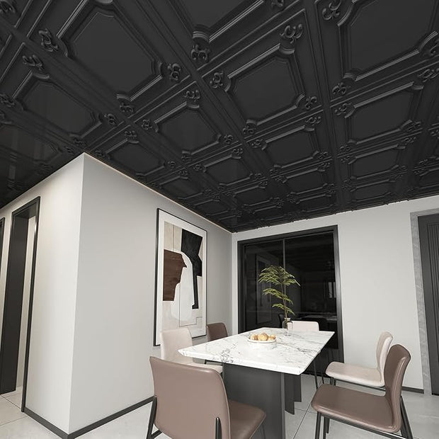Art3d Drop Ceiling Tiles 24x24 in Black (12-Pack, 48 Sq.ft), Wainscoting Panels Glue Up 2x2