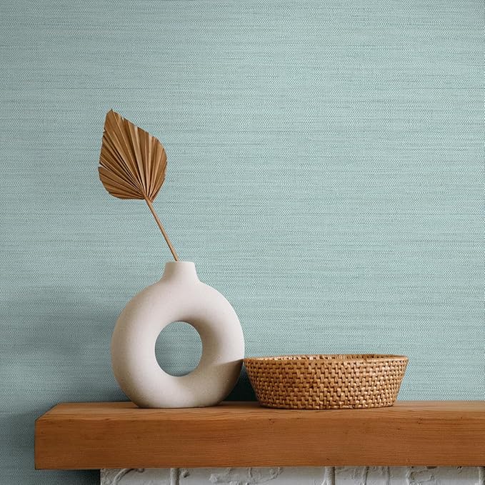 Tempaper Textured Seaglass Green Horizontal Faux Grasscloth Removable Peel and Stick Wallpaper, 20.5 in X 16.5 ft, Made in The USA